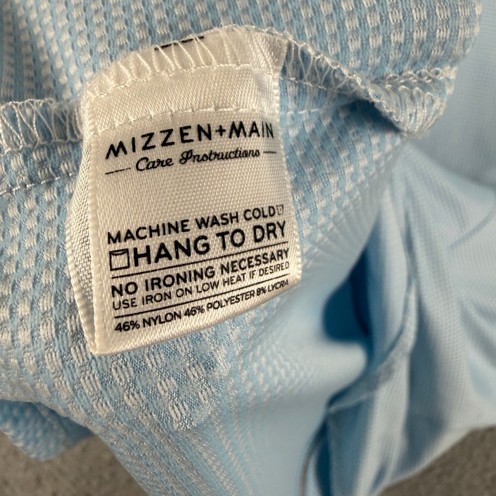 Mizzen+Main Spinnaker Shirt Mens M Blue Gingham Button Down Trim Fit Made in USA - Picture 8 of 10